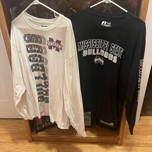 Lot of 2 White and Black Mississippi State Long Sleeve Tees